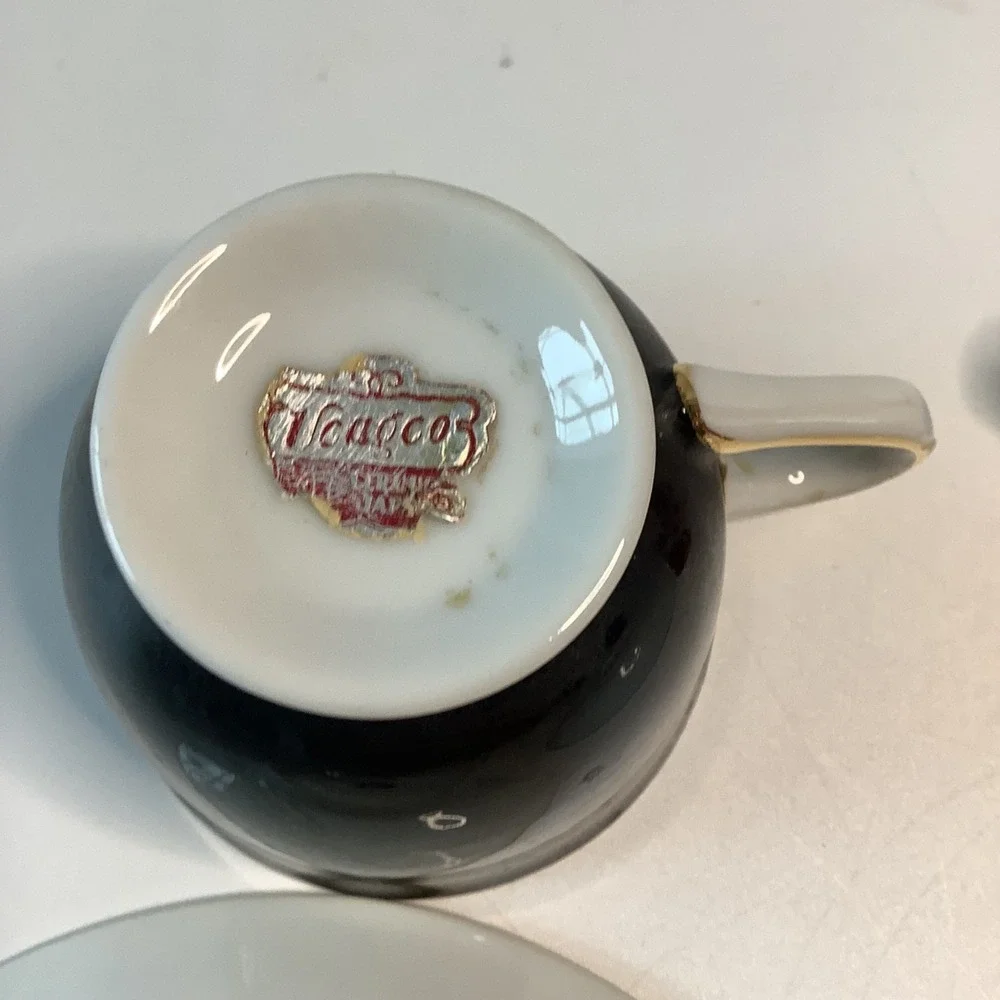 Ucagco Japan Ceramic Cup & Saucer‎ Horse Drawn Carriage Red & Black w/ Gold Rim